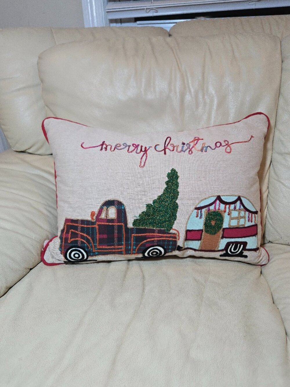 NWT Secret Celebrity "Merry Christmas" Vintage Truck & Camper Lumbar Throw Pillo